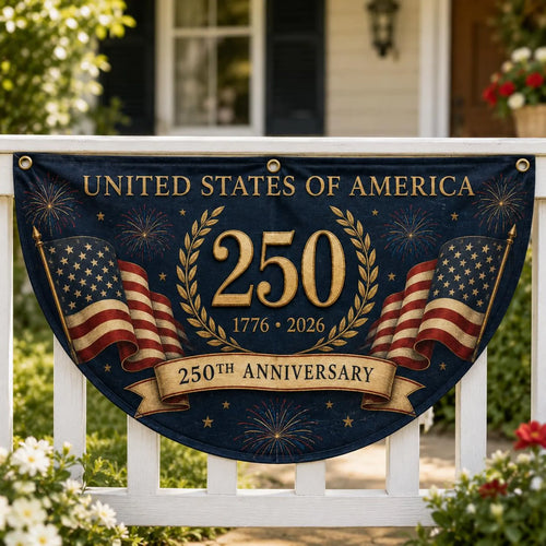 USA 250th Anniversary Semicircle Fence Flag, Patriotic 1776-2026 Decor