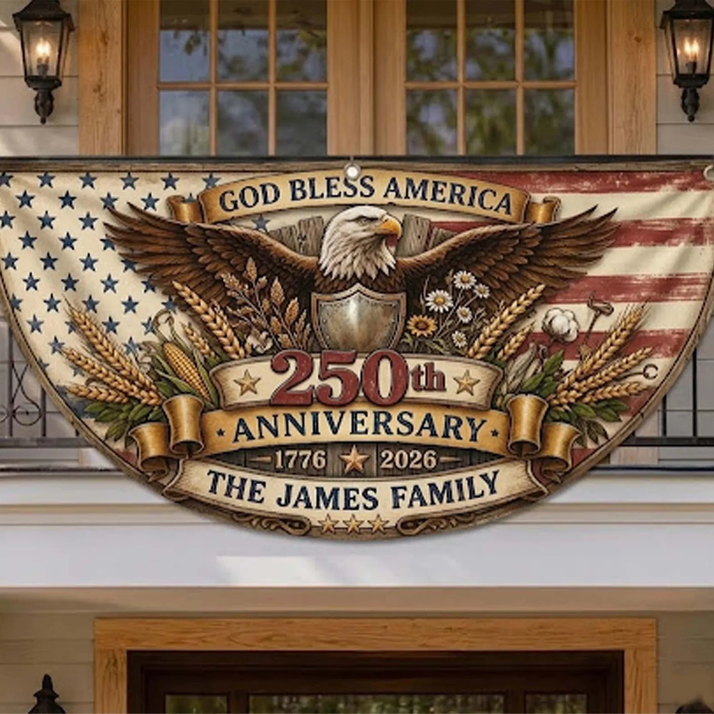 Personalized USA 250th Anniversary Fan Flag: 1776 2026 American Heritage Banner, Patriotic Gifts