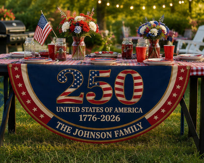 USA 250th Anniversary Bunting Banner, Personalized Family Name 1776-2026 Patriotic Half Fan Flag, Independence Day Fence Decor