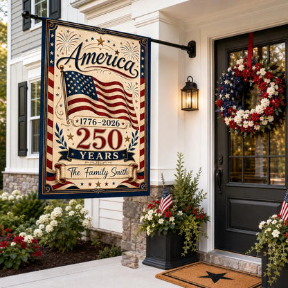 Personalized America 250 Garden Flag, Custom Family Name Patriotic Yard Flag, 1776-2026 Fourth of July House Flag, USA Outdoor Decor Gift