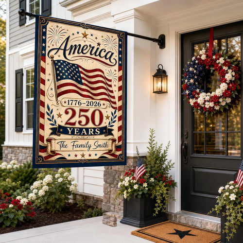 Personalized Patriotic Garden Flag, America 250 Years 1776-2026 Custom Family Name House Flag, Fourth of July Outdoor Yard Decor Gift USA