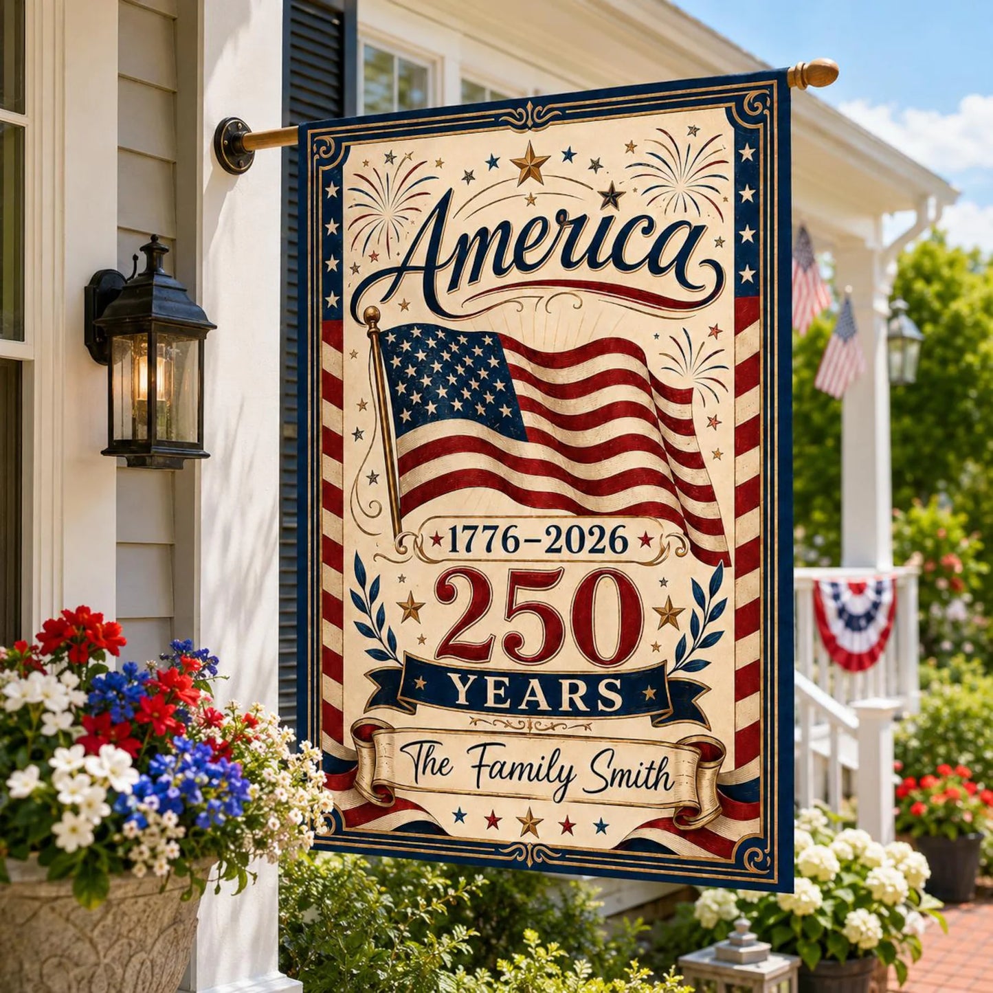 Personalized America 250 Garden Flag, Custom Family Name Patriotic Yard Flag, 1776-2026 Fourth of July House Flag, USA Outdoor Decor Gift