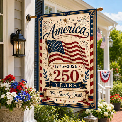 Personalized America 250 Garden Flag, Custom Family Name Patriotic Yard Flag, 1776-2026 Fourth of July House Flag, USA Outdoor Decor Gift