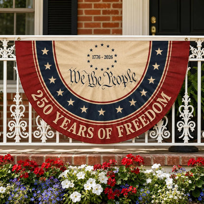 Patriotic Semicircle Fence Flag, 250 Years of Freedom Banner, Americana Outdoor Decor