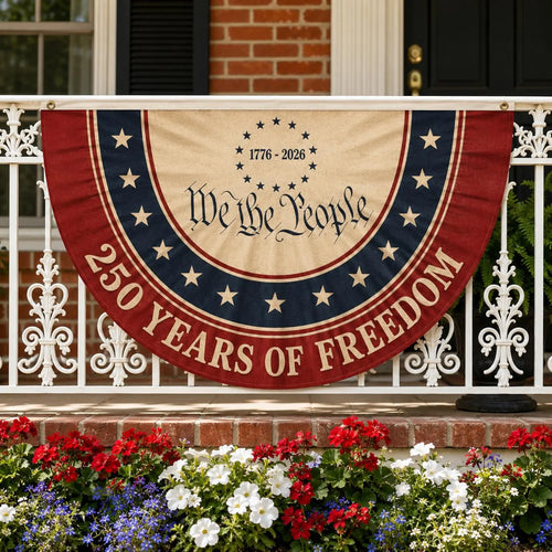 Patriotic Semicircle Fence Flag, 250 Years of Freedom Banner, Americana Outdoor Decor