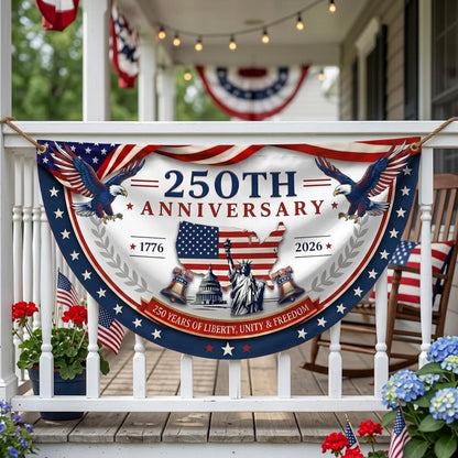 USA 250th Anniversary Patriotic Bunting Banner, America 1776–2026 Semicircle Fence Flag, Semiquincentennial, Fourth of July Outdoor Decor
