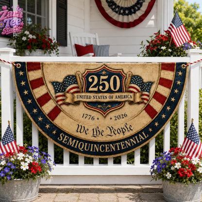 USA 250th Anniversary Patriotic Bunting Flag, America 1776–2026 Semicircle Fence Flag, Christian Freedom Porch Decor, Gift For Dad 53