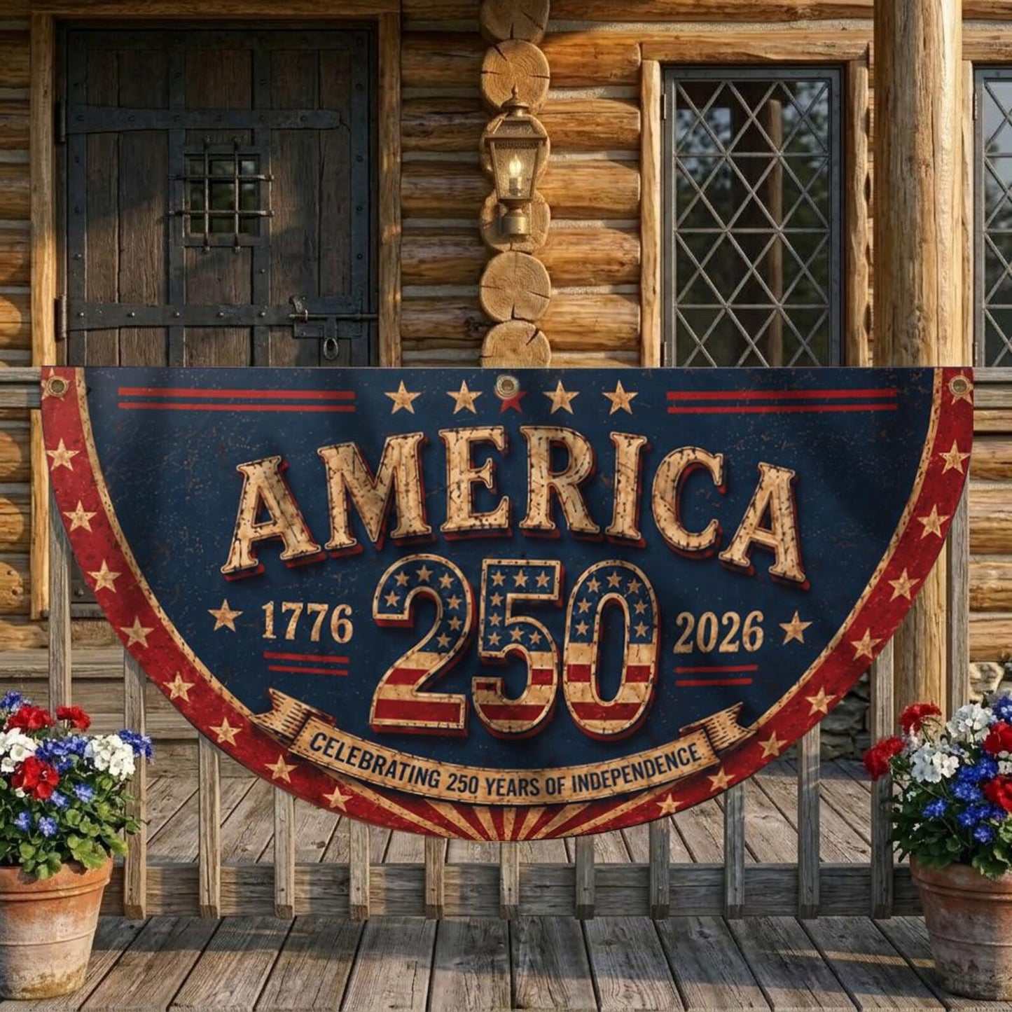 USA 250th Anniversary Patriotic Bunting Banner, America 1776–2026 Semicircle Fence Flag, Christian Freedom Porch Decor, Fourth of July Decor