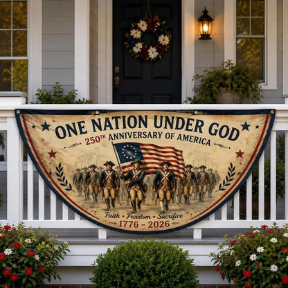 USA 250th Anniversary Patriotic Bunting Banner, America 1776–2026 Semicircle Fence Flag, Christian Freedom Porch Decor, Fourth of July Decor