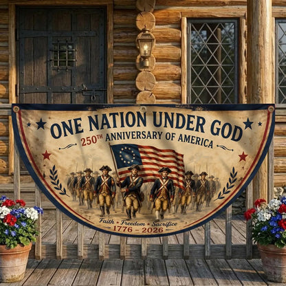 USA 250th Anniversary Patriotic Bunting Banner, America 1776–2026 Semicircle Fence Flag, Christian Freedom Porch Decor, Fourth of July Decor