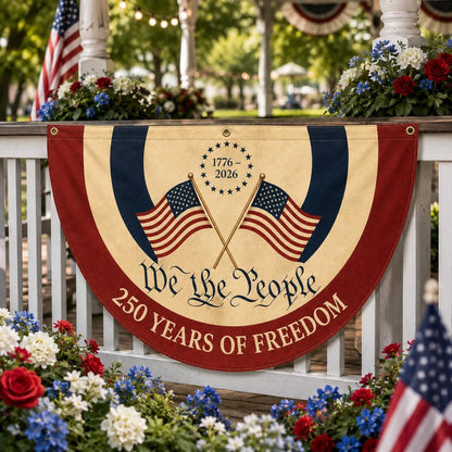 America 250 Semicircle Fence Flag, Patriotic We The People Banner, USA 1776-2026 Decor