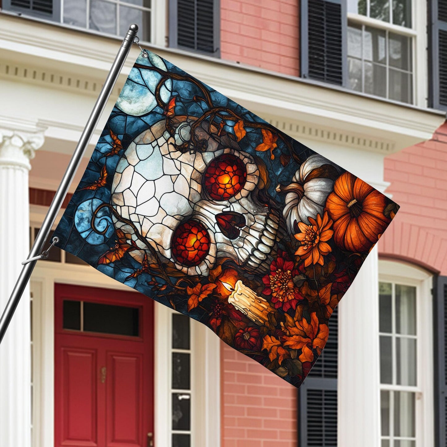 Stained Glass Skull Garden Flag For Halloween