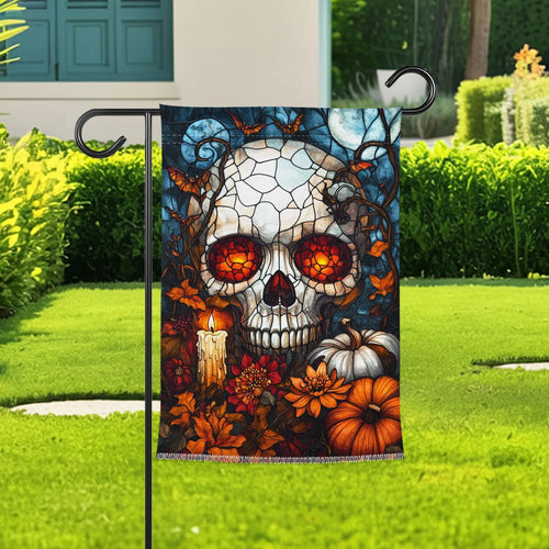 Stained Glass Skull Garden Flag For Halloween