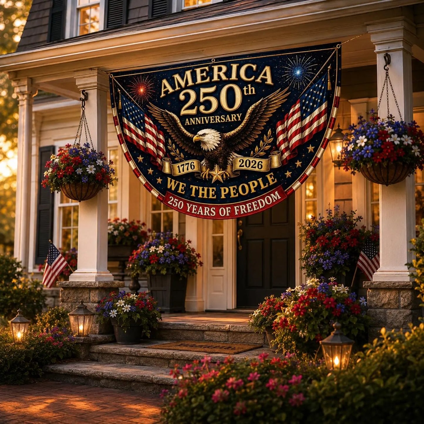 USA 250th Anniversary Patriotic Bunting Banner (1776-2026)