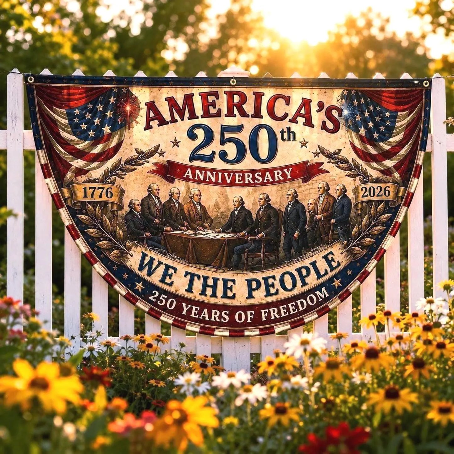USA 250th Anniversary Patriotic Bunting Banner | America 1776–2026 Semicircle Fence Flag | Christian Freedom Porch Decor