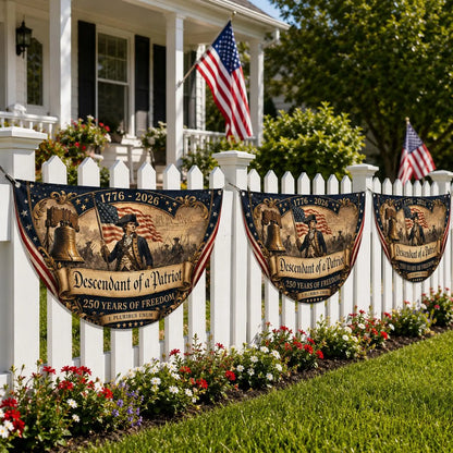 Descendant Of Patriot Bunting Flag, America 250 Fence Flag, We The People Patriotic Semicircle Banner, 1776 2026 Outdoor Decor