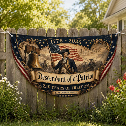 Descendant Of Patriot Bunting Flag, America 250 Fence Flag, We The People Patriotic Semicircle Banner, 1776 2026 Outdoor Decor