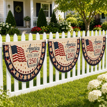 America 250 Bunting Flag, Semicircle Fence Flag, Patriotic Stars Stripes Banner, 1776 2026 Yard Porch Decor, USA Flag