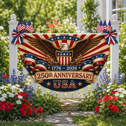USA 250 Bunting Flag, Semicircle Fence Flag, Patriotic 1776-2026 Banner, Eagle Liberty Yard Porch Decor