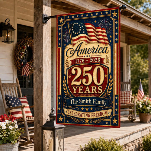 Personalized America 250th Garden Flag, Custom USA 250 Years Anniversary Flag, Patriotic Outdoor Yard Flag, Independence Day Decor 1776-2026