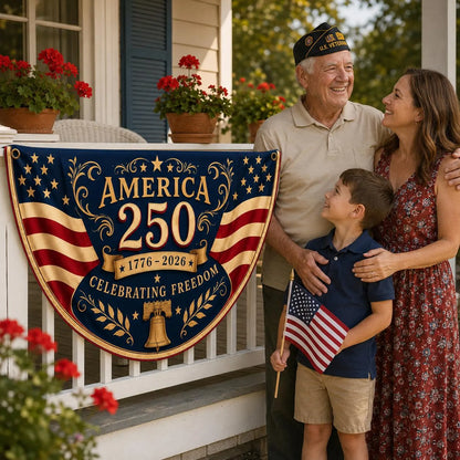 America 250th Anniversary Banner, Patriotic Porch Decor, Semicircle Bunting Flag, Fourth of July Outdoor Decor, USA 1776 2026 Banner