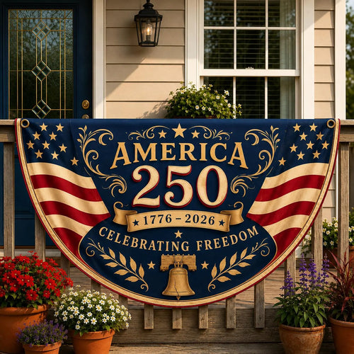 America 250th Anniversary Banner, Patriotic Porch Decor, Semicircle Bunting Flag, Fourth of July Outdoor Decor, USA 1776 2026 Banner