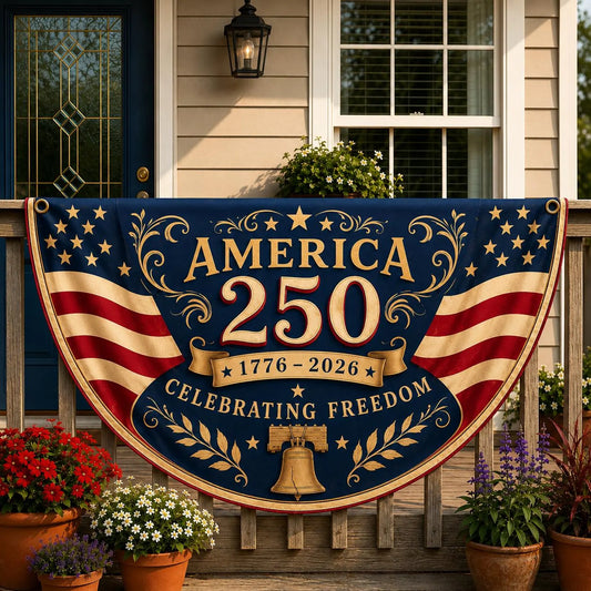 America 250th Anniversary Banner, Patriotic Porch Decor, Semicircle Bunting Flag, Fourth of July Outdoor Decor, USA 1776 2026 Banner