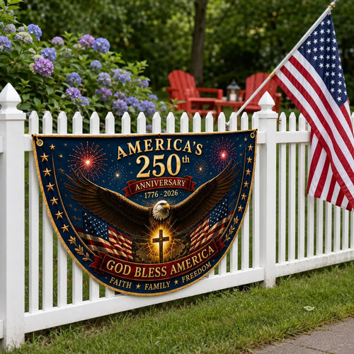 USA 250th Anniversary Patriotic Bunting Banner, America 1776–2026 Semicircle Fence Flag, Christian Freedom Porch Decor, Fourth of July Decor