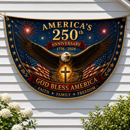 USA 250th Anniversary Patriotic Bunting Banner, America 1776–2026 Semicircle Fence Flag, Christian Freedom Porch Decor, Fourth of July Decor