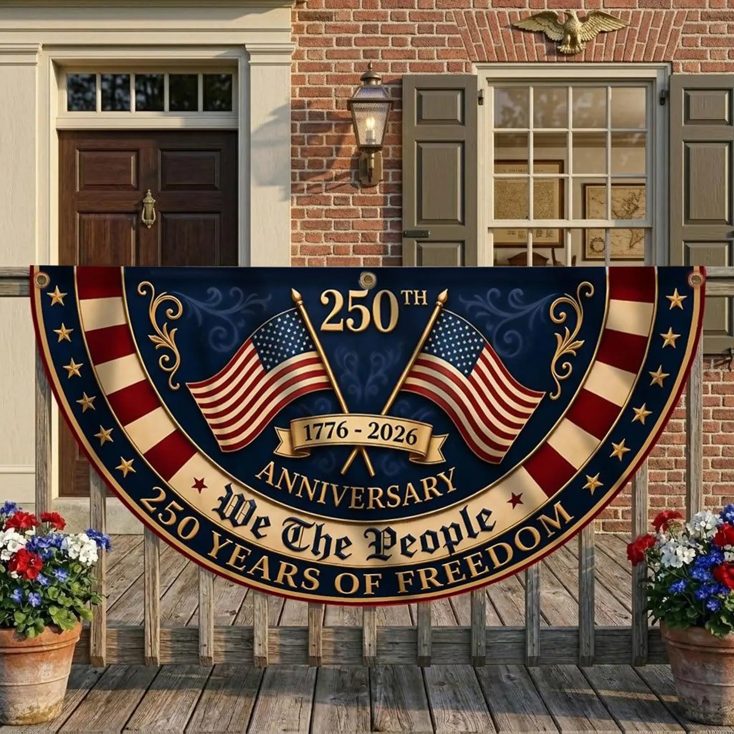 America 250th Anniversary Banner, Patriotic Porch Decor, Semicircle Bunting Flag, Fourth of July Outdoor Decor, USA 1776 2026 Banner