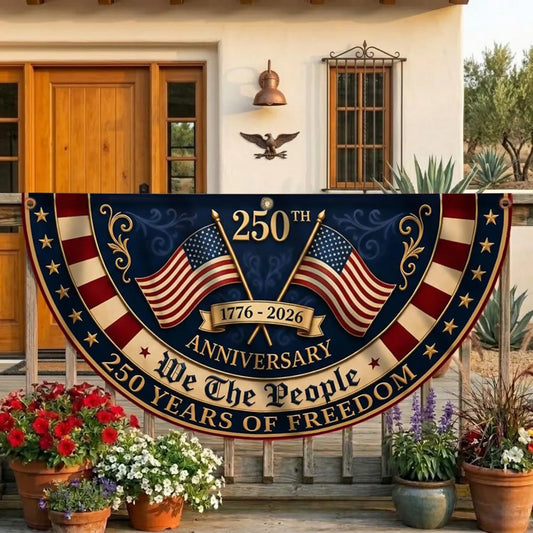 America 250th Anniversary Banner, Patriotic Porch Decor, Semicircle Bunting Flag, Fourth of July Outdoor Decor, USA 1776 2026 Banner