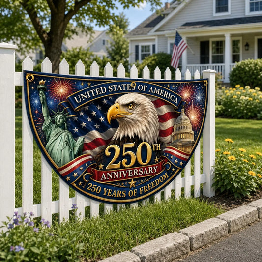 USA 250th Anniversary Patriotic Bunting Banner, Custom Family Name America 1776 2026 Semicircle Fence Flag, Christian Freedom Porch Decor