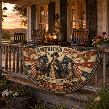 Vintage US 250th Anniversary Semicircle Fence Flag, Semiquincentennial America Freedom Banner, Spirit of 76 Patriotic Outdoor Porch Bunting
