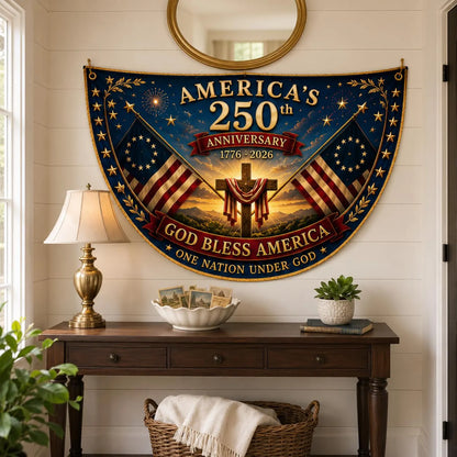 USA 250th Anniversary Patriotic Bunting Banner, America 1776–2026 Semicircle Fence Flag, Christian Freedom Porch Decor, Fourth of July Decor