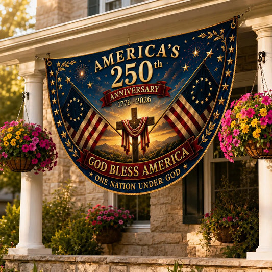 USA 250th Anniversary Patriotic Bunting Banner, America 1776–2026 Semicircle Fence Flag, Christian Freedom Porch Decor, Fourth of July Decor