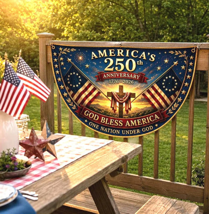 USA 250th Anniversary Patriotic Bunting Banner, America 1776–2026 Semicircle Fence Flag, Christian Freedom Porch Decor, Fourth of July Decor