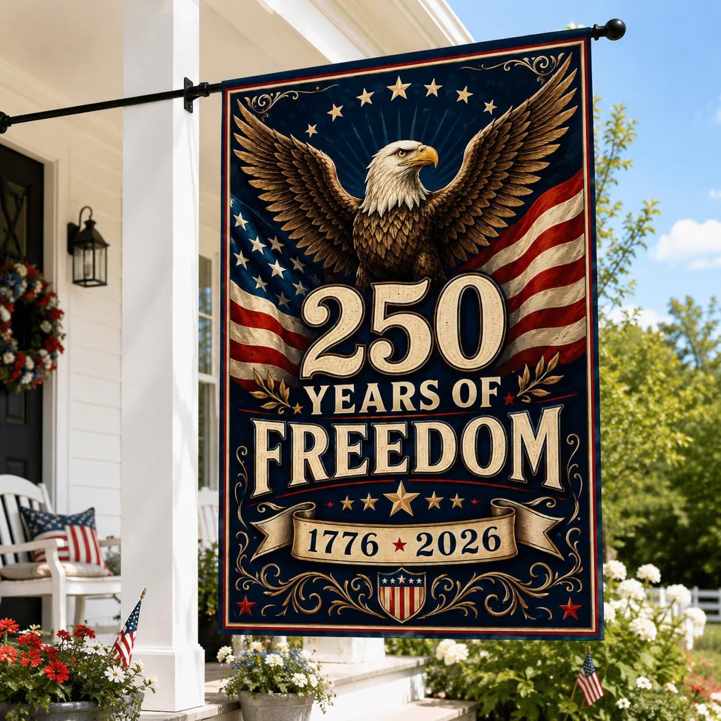 Personalized America 250th Anniversary Garden Flag, Patriotic USA Outdoor Decor House Flag