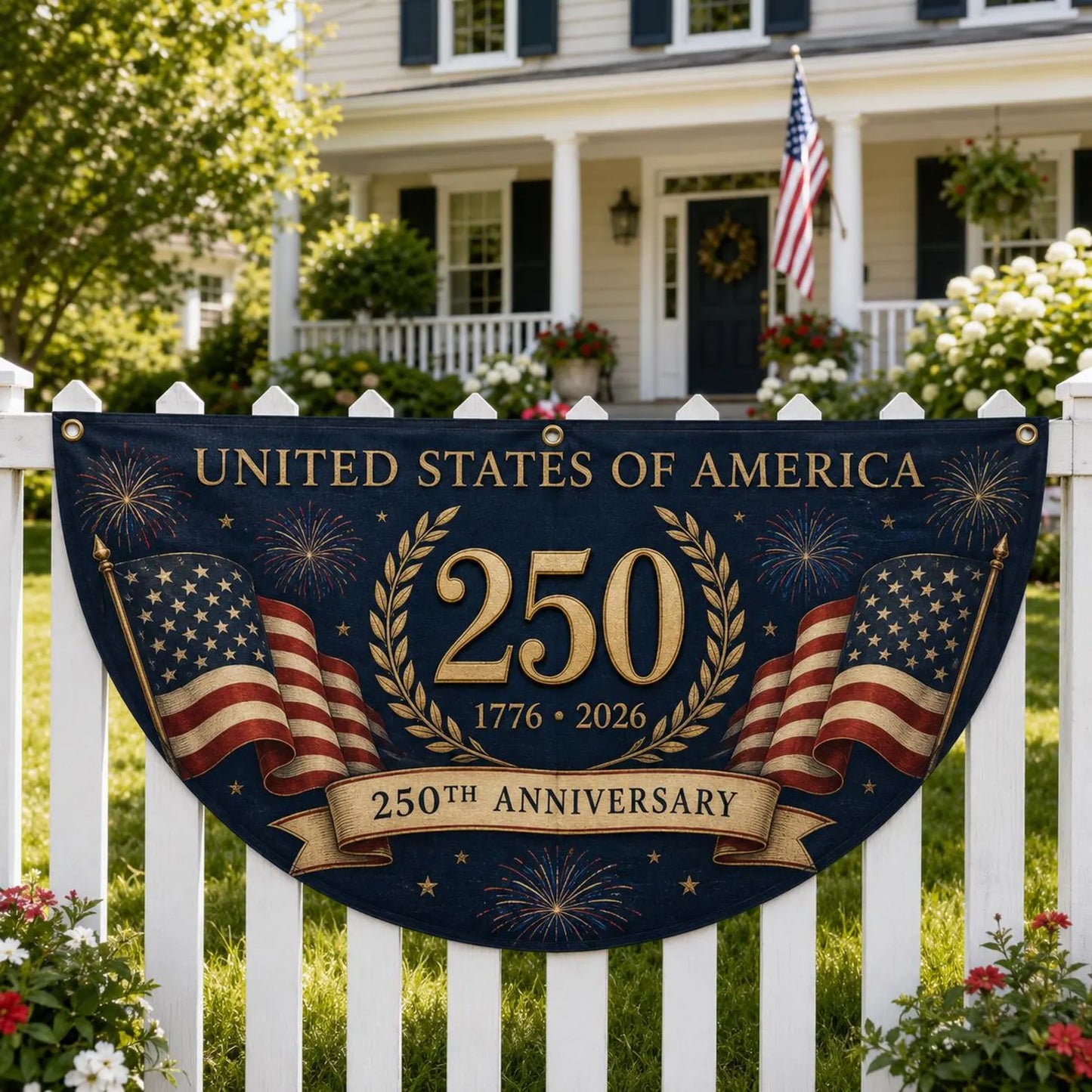 US Semiquincentennial Patriotic Fence Flag