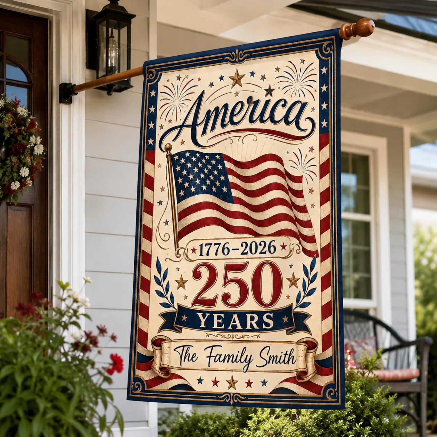 Personalized America 250 Garden Flag, Custom Family Name Patriotic Yard Flag, 1776-2026 Fourth of July House Flag, USA Outdoor Decor Gift