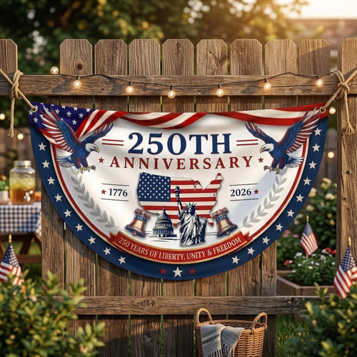 USA 250th Anniversary Patriotic Bunting Banner, America 1776–2026 Semicircle Fence Flag, Semiquincentennial, Fourth of July Outdoor Decor