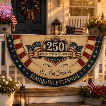 USA 250th Anniversary Patriotic Bunting Flag, America 1776–2026 Semicircle Fence Flag, Christian Freedom Porch Decor, Gift For Dad 53