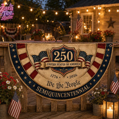 USA 250th Anniversary Patriotic Bunting Flag, America 1776–2026 Semicircle Fence Flag, Christian Freedom Porch Decor, Gift For Dad 53