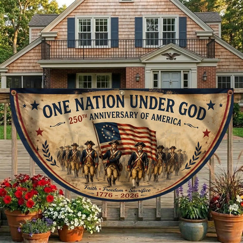 USA 250th Anniversary Patriotic Bunting Banner, America 1776–2026 Semicircle Fence Flag, Christian Freedom Porch Decor, Fourth of July Decor