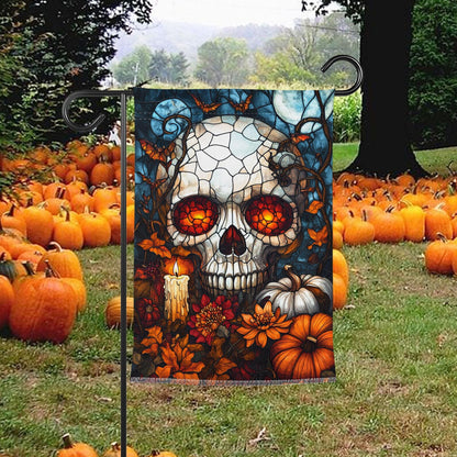 Stained Glass Skull Garden Flag For Halloween