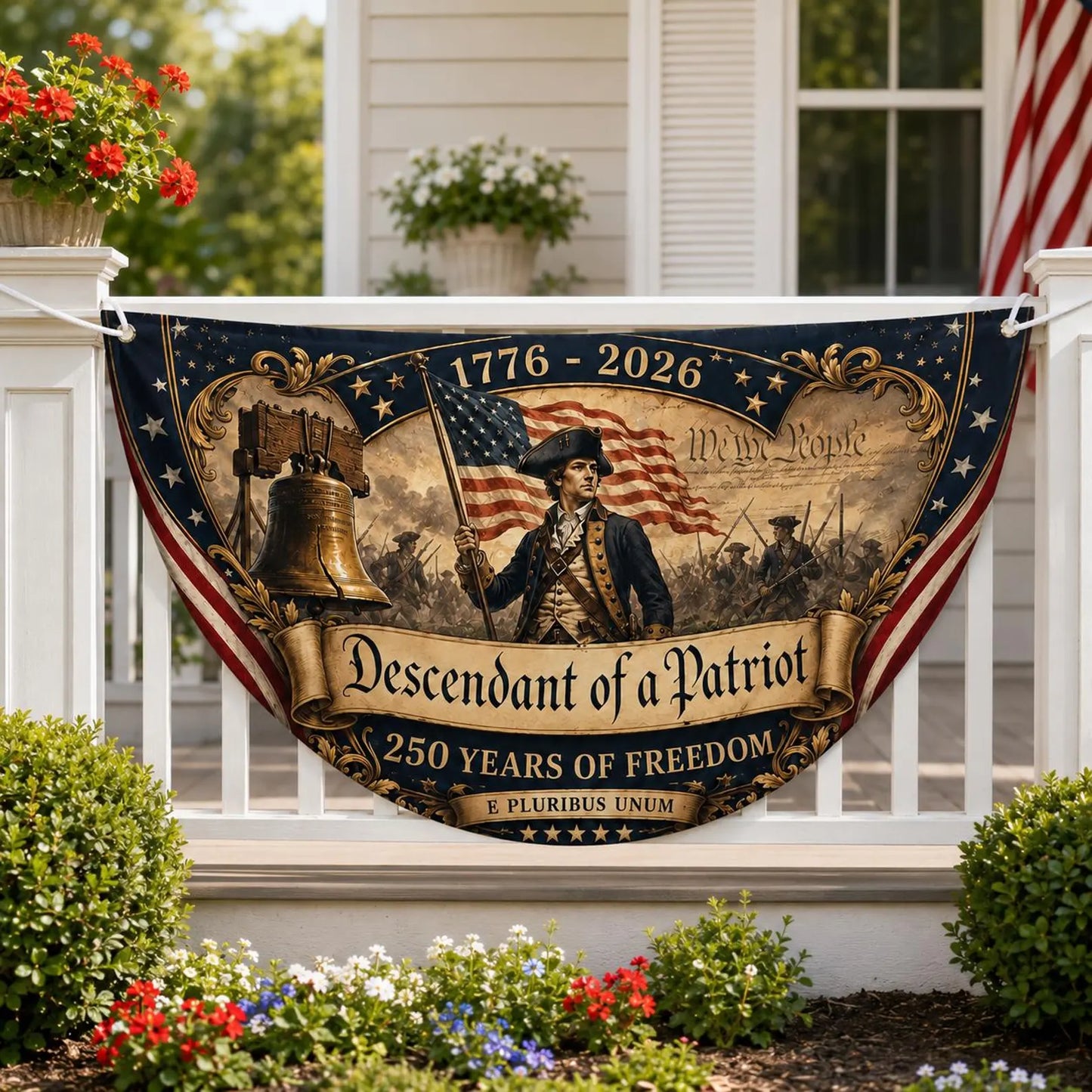 Descendant Of Patriot Bunting Flag, America 250 Fence Flag, We The People Patriotic Semicircle Banner, 1776 2026 Outdoor Decor