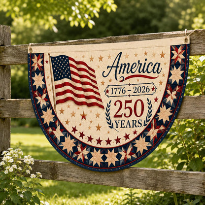 America 250 Bunting Flag, Semicircle Fence Flag, Patriotic Stars Stripes Banner, 1776 2026 Yard Porch Decor, USA Flag