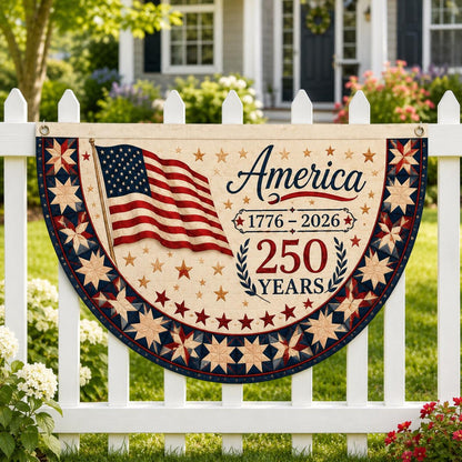 America 250 Bunting Flag, Semicircle Fence Flag, Patriotic Stars Stripes Banner, 1776 2026 Yard Porch Decor, USA Flag