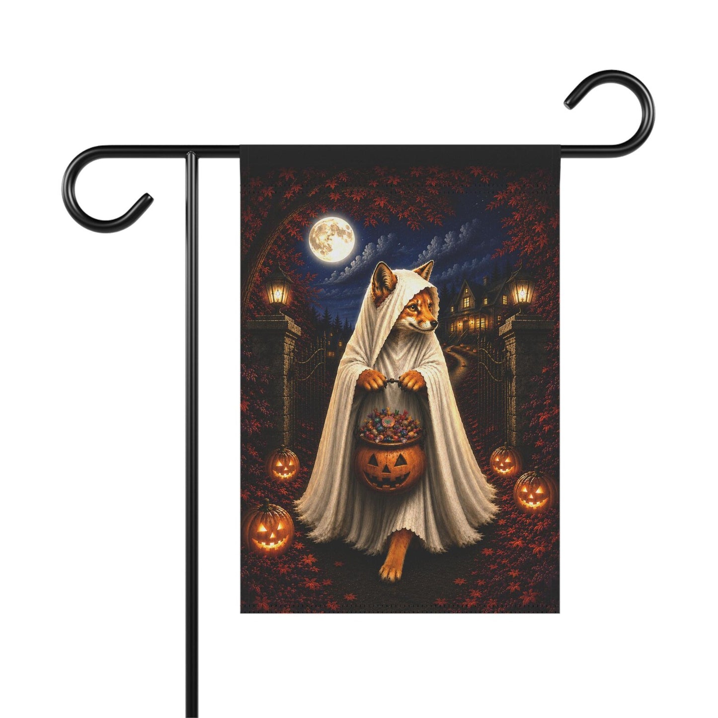 Ghost Fox Halloween Garden Flag