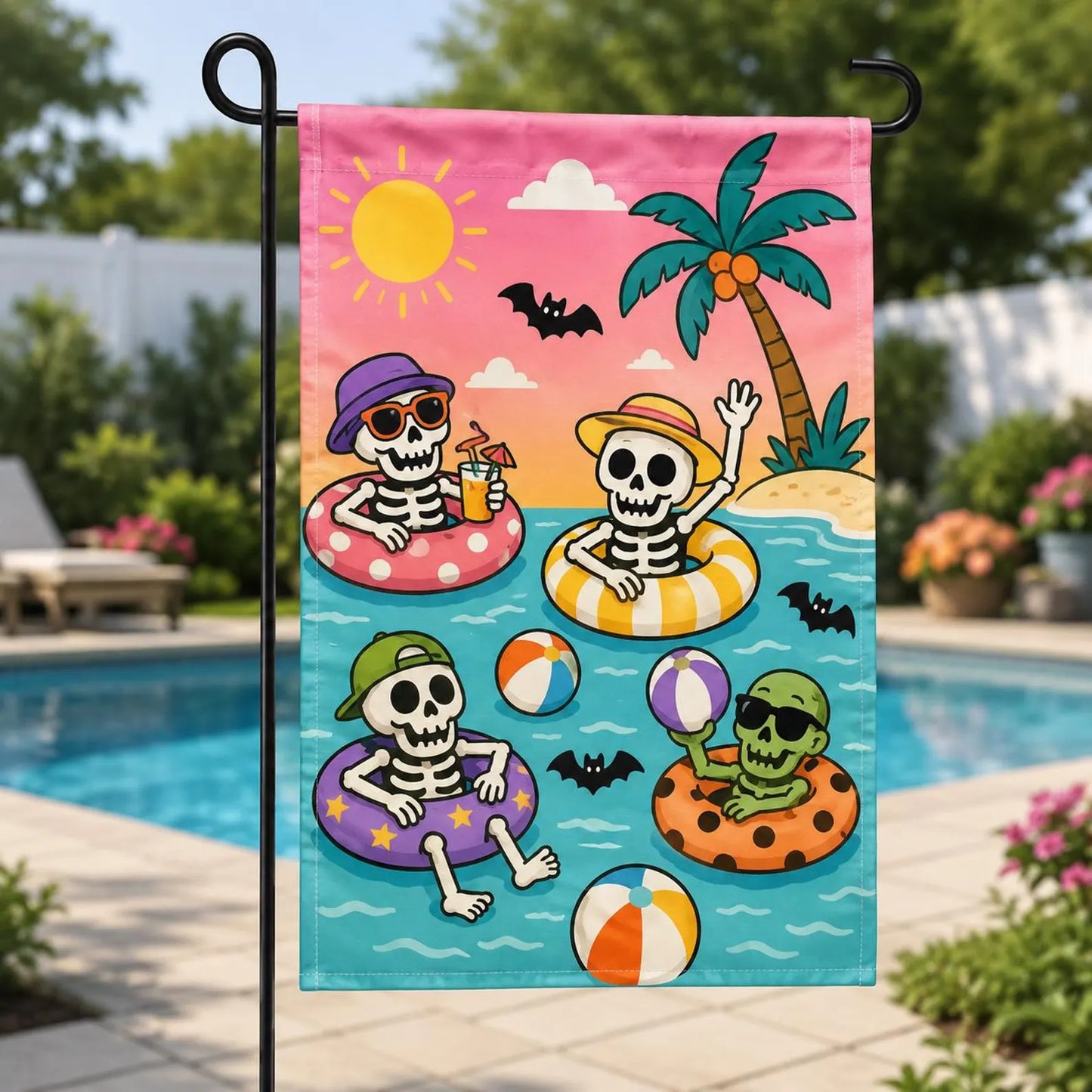Skeleton Pool Party Flag Decor