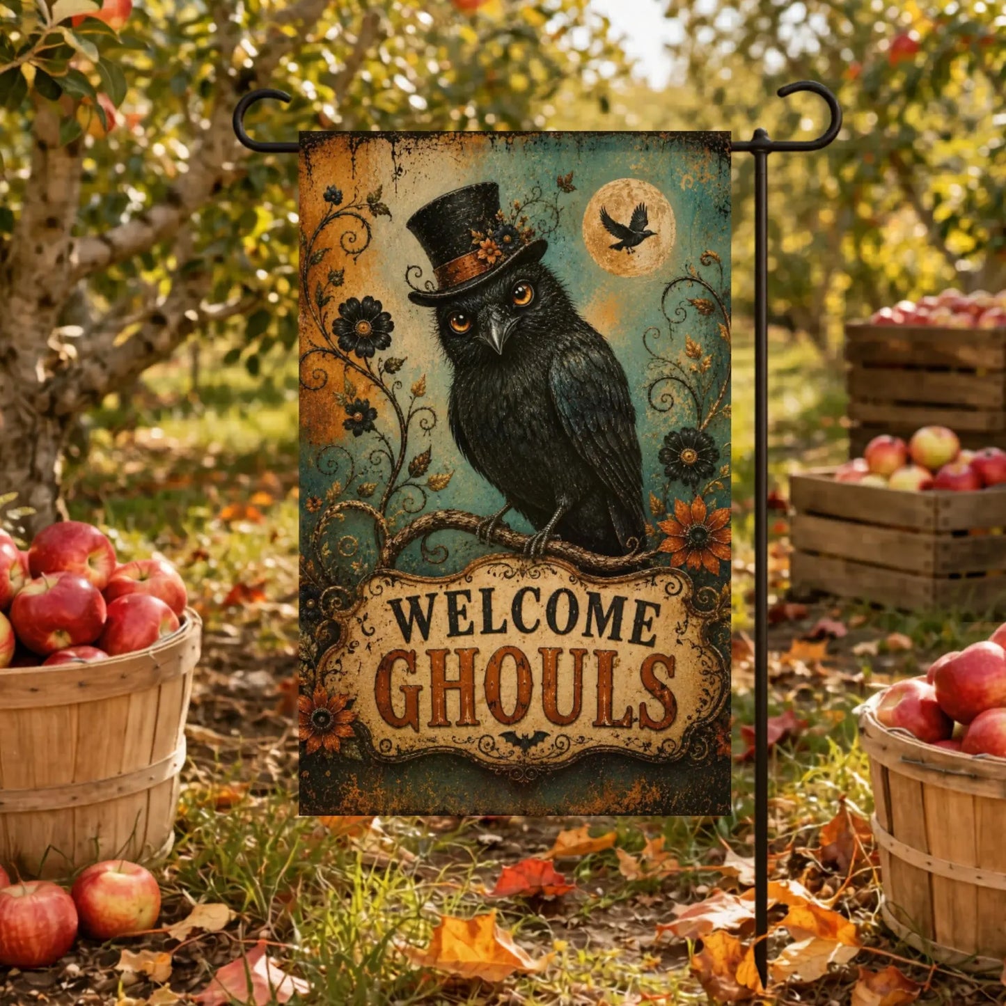 Halloween Crow Garden Flag Welcome Ghouls